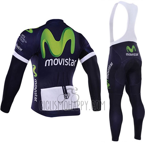 Movistar Cycling Jersey Bib Tight 2016 Long Sleeve White and Blue